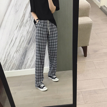 South Korea 2022 autumn winter new plaid high waist display slim pituitary pants loose casual pants female straight drum pants