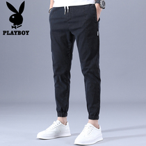 Playboy casual pants mens black Korean version of the trend summer beam feet all-match loose small feet long pants mens pants