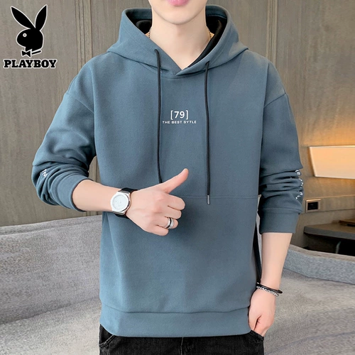 Playboy, мужская толстовка с капюшоном, демисезонное термобелье, трендовый бархатный лонгслив, куртка