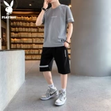 Playboy, мужской летний комплект для отдыха, трендовая черная футболка, короткий рукав