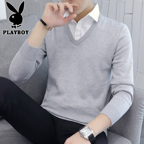 Playboy, мужской свитер для отдыха, осенняя базовая приятная телу универсальная трикотажная рубашка, 2025 года