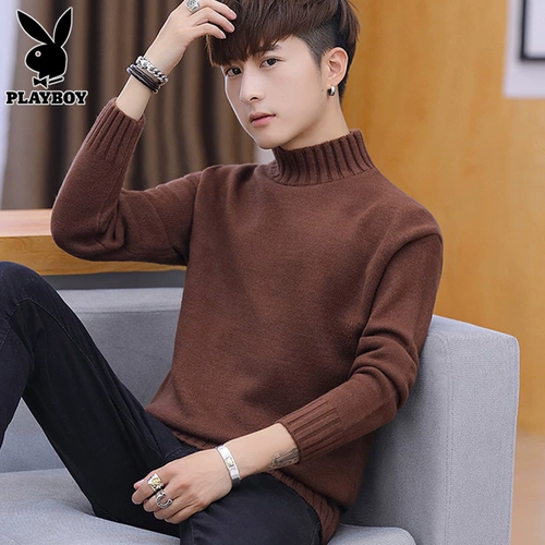 Playboy, мужской демисезонный трикотажный свитер для отдыха, высокий воротник, осенний