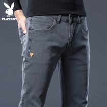 Playboy trend brand jeans mens summer all-match thin Korean version of high-end slim-fitting small-legged long pants mens pants