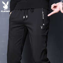 Playboy summer casual pants mens Korean version of the trend black all-match slim-fitting small pants thin long pants men