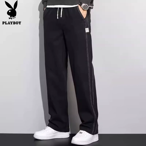 Playboy, демисезонные черные джинсы, спортивные штаны, свободный прямой крой