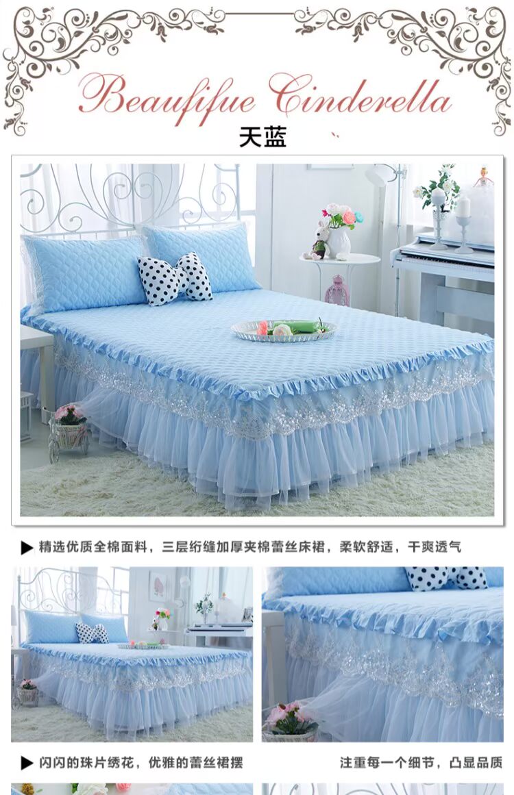 Camille Hàn Quốc ren bông bông giường bedspread váy công chúa một mảnh giường rắn lanh màu bao gồm 1.51.8 mét - Váy Petti ga giường có viền