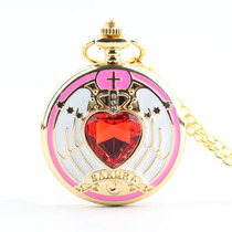 New pink diamond-inlaid girl student exam pocket watch red heart-shaped princess exquisite flip quartz watch