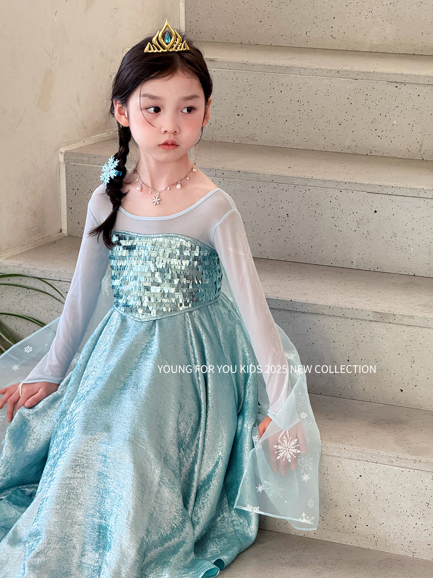 YFY经典钜献！艾莎公主女童连衣裙网纱雪花冰雪奇缘生日礼服超仙 — 3