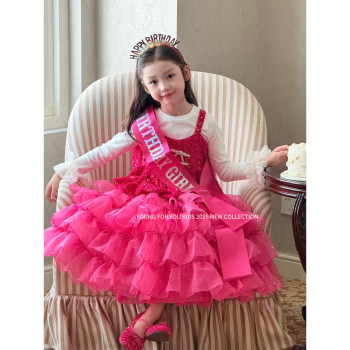 Yfy girls barbie princess suite sparklingly gorgeous and elegant high-end dress birthday ຊຸດເດັກນ້ອຍຍິງສອງສິ້ນ