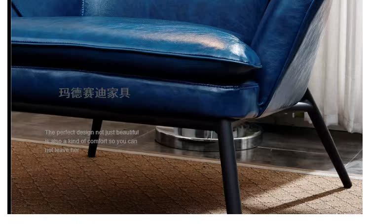 Bắc Âu thiết kế phòng chờ ghế hiện đại tối giản phòng khách khách sạn đồ nội thất màu nâu rèn sắt đơn ghế sofa da - Đồ nội thất thiết kế sofa da nhập khẩu