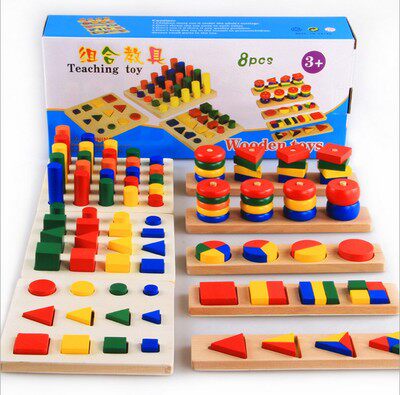 Kindergarten Monte geometric teaching aids 8 Eight sets of sets Family Montessori children Early teaching building blocks Toys