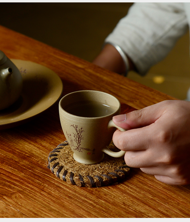Macros in yixing purple sand cup pure manual small host single cup tea cup handle cup kung fu tea sample tea cup
