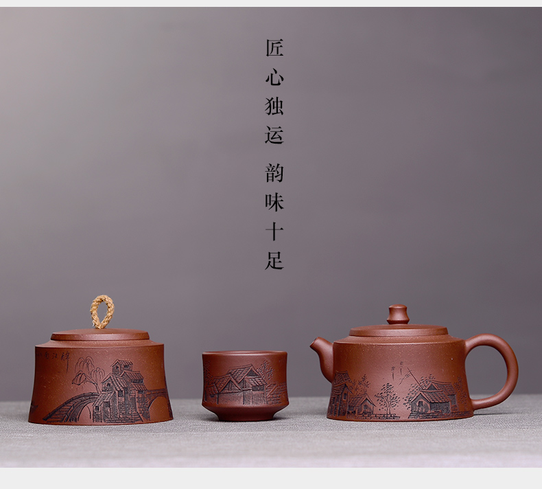 Yixing are it in macro kung fu tea set suit pure manual teapot drunk jiangnan six woolly gifts home