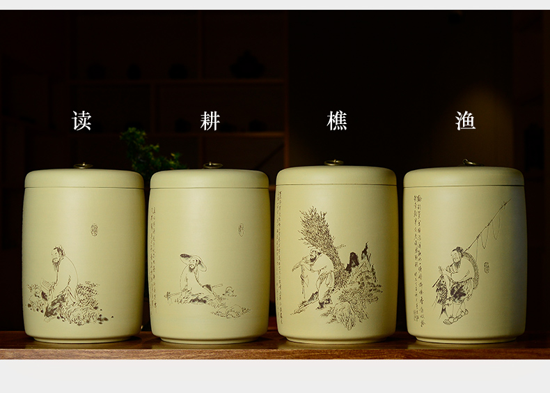 Macro "famous works" violet arenaceous caddy fixings to store the POTS of pu - erh tea pot large detong carved by hand painting ten loaves of bread