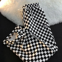 Neresum National Tide Niche Comeback Ancient Wins Chessboard Grid Casual Pants Women Loose covets Slim Straight Barrel Long Pants