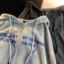 Neresum2021 Fall National Tide Street Day Series Retro Cardiovert Jersey Grey Lovers Plus Suede Coats