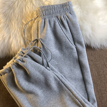 Neresum autumn and winter casual pants womens New straight tube loose rope rope foot plus velvet padded pants trend