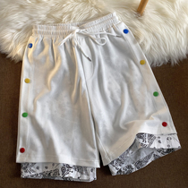 Neresum retro ins sports shorts cashew flower women breasted loose wide legs tide Joker casual five-piece pants