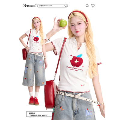 NERESUM Apple, полотенце, приталенная короткая футболка, воротник поло, короткий рукав