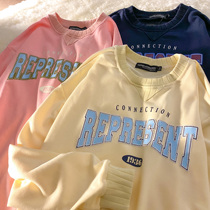 Neresum Cream Salt Ensemble American Vintage Vintage Round collar Lazy Wind Lovers of the Alphabet Printed Long Sleeves