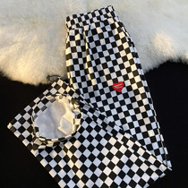 Neresum American retro-style Chessboard Grid Loving Plaid Pants Woman Loose high waist wide Lean Casual Pants