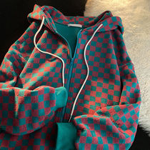 Neresum plaid retro shorts jacket with cap vintage cardiovert jersey woman 2021 Fall new wave