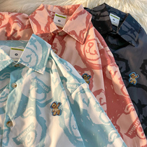 Neresum student party design sense niche short sleeve shirt Hong Kong flavor Harajuku style button shirt outside wear couples