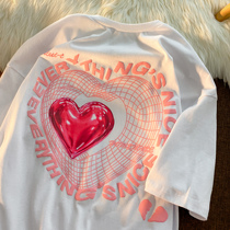 Neresum National Tide Card Creativity 3D Loving Short Sleeve T-Shirt Female Summer Niche Lovers Loose 2022 new blouses