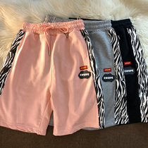 Neresum zebra pattern couple shorts five-point pants women National Tide brand ins pink New Hip Hop shorts