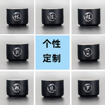 Chinese style solid color retro style rough pottery straight Lubao black small teacup master tasting tea cup custom logo engraving text