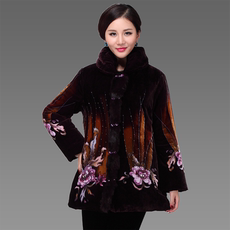 Одежда для дам 丝路祥缘 原单正品 中老年真丝绒妈妈棉服