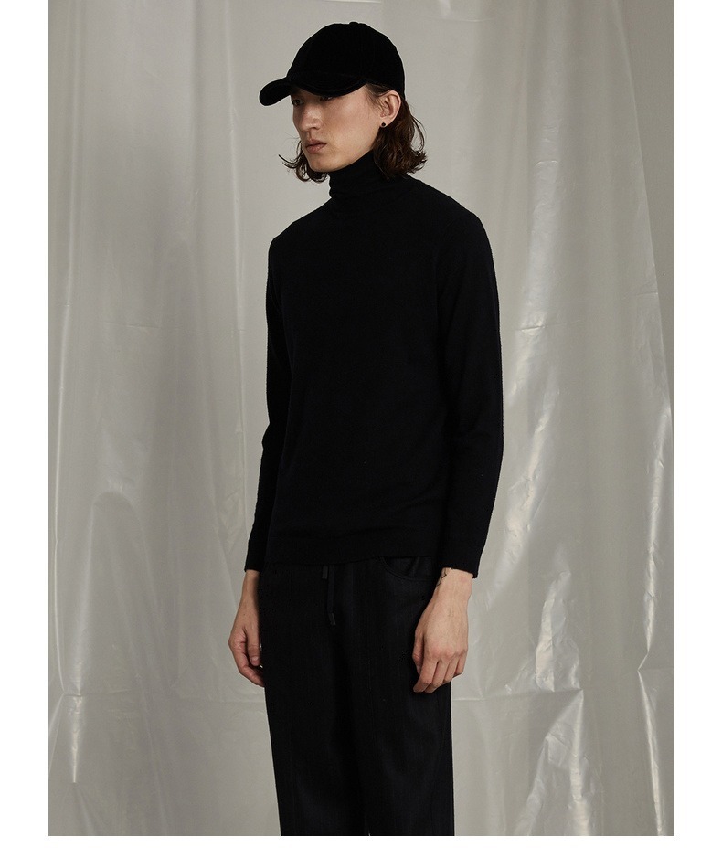 Phác thảo len nam mùa đông cashmere giản dị thoải mái màu rắn nửa cao cổ áo len áo thun nam 9H9830230 - Áo len Cashmere áo khoác thể thao nam