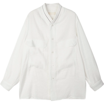 Sketch mens spring and autumn discount new shirt stand collar long sleeve white shirt linen blend soft elegant simple