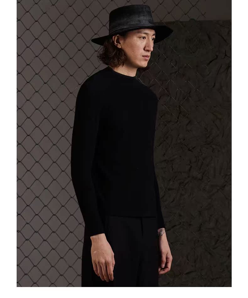 Phác thảo nam mùa thu và mùa đông cổ tròn màu rắn áo thun dài tay đan áo len 9H8821260 - Kéo qua quần tây nam