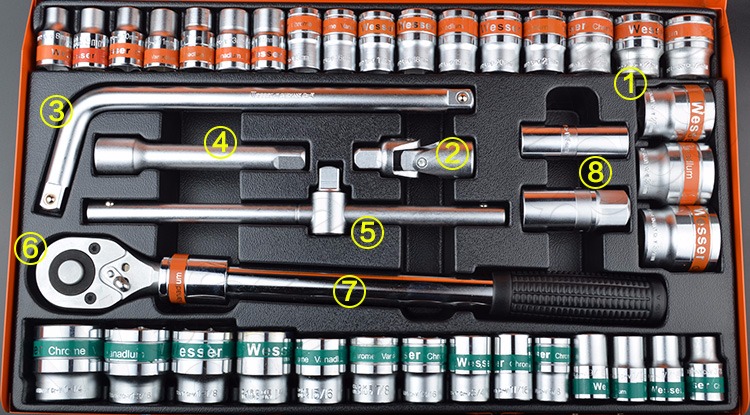 Đức Wilson WESSER 22-100 bộ cờ lê ổ cắm bằng tay inch mét đặt công cụ lốp xe