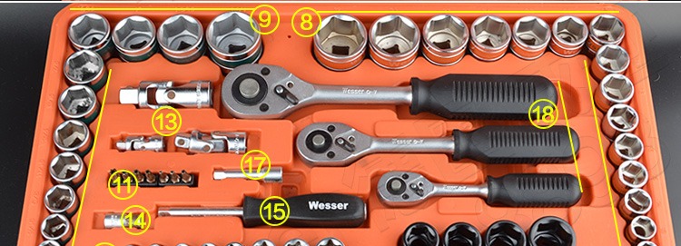 Đức Wilson WESSER 22-100 bộ cờ lê ổ cắm bằng tay inch mét đặt công cụ lốp xe