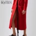 Bqueen2017 mùa đông mới Châu Âu và Mỹ tính khí cổ áo cổ áo eo pocket len ​​coat dài áo len Accentuated eo áo