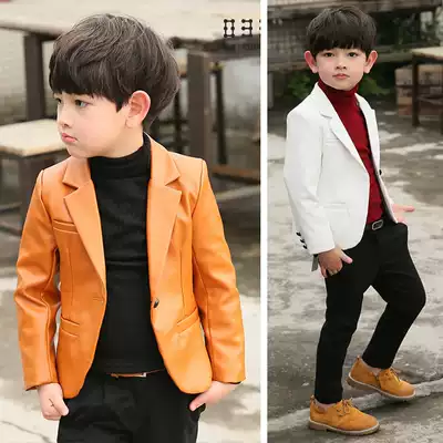 2019 spring and autumn new British style children's clothing children puleather suit lapel boy leather jacket small coat