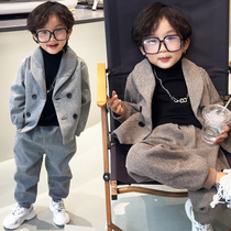 Autumn and winter Korean version of children's suit suit 2022 plus velvet and thicken foreign gas boy baby boy baby boy suit little boy suit suit