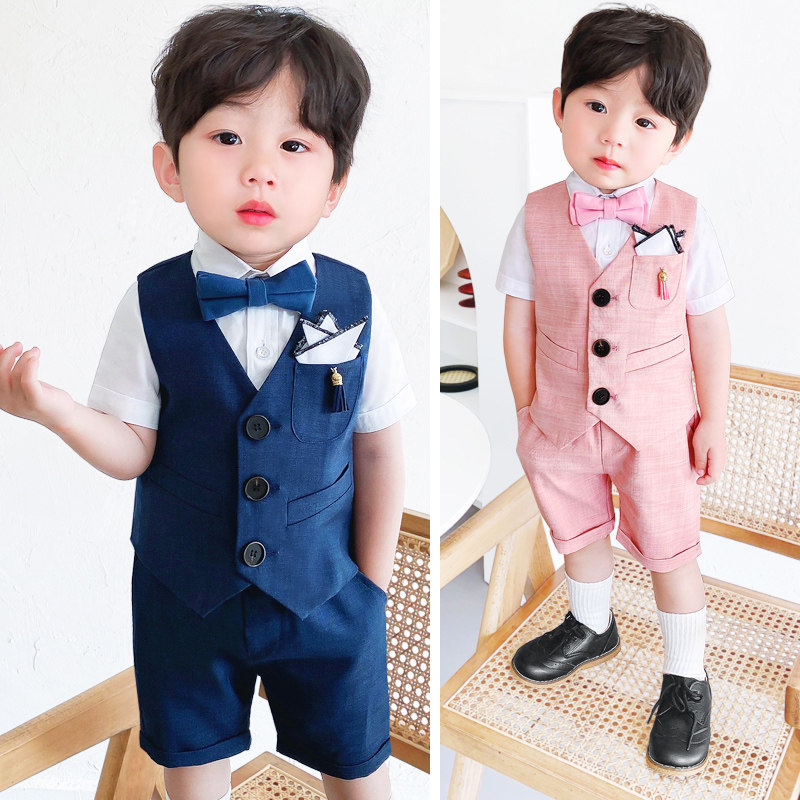 Summer children's waistcoat gown Yinglun Wind boy suit Two pieces of Korean version Baby Playboy suit to play out