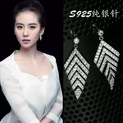 Leaf sterling silver stud earrings net red drop earrings atmospheric earrings female 2021 new trendy long version temperament hypoallergenic ear jewelry