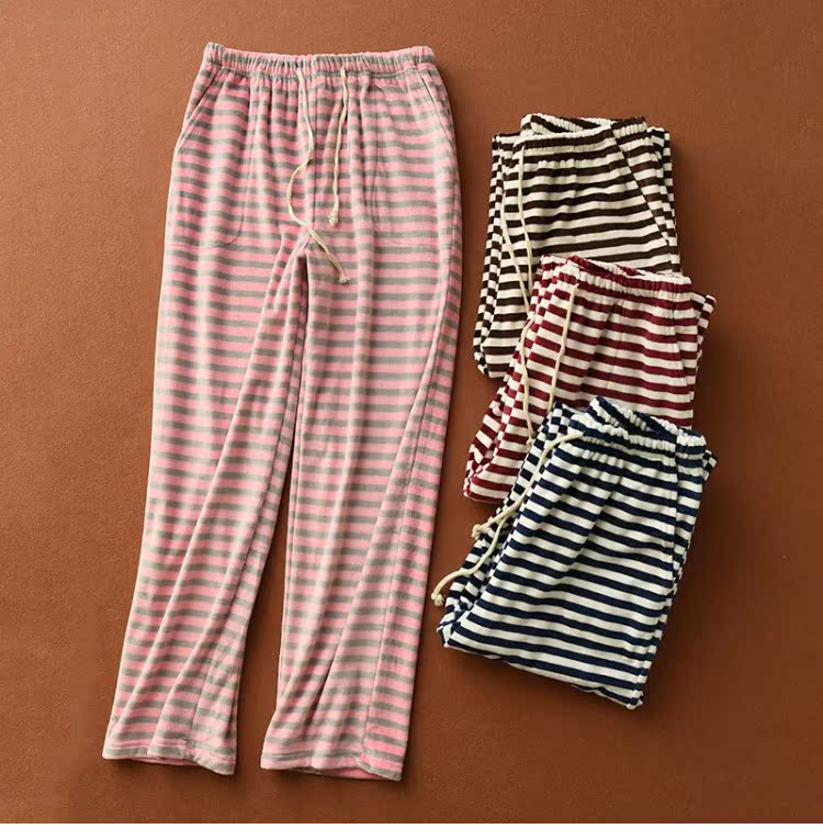 Mùa thu và mùa đông mới mềm mại và thoải mái flannel sọc nhung quần nữ nhà nhung quần pyjama quần đùi nữ