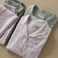 Bộ đồ ngủ nam và nữ cotton đôi gạc đôi mẫu nhà đặt mùa xuân và mùa thu tay áo dài quần áo ngủ nữ