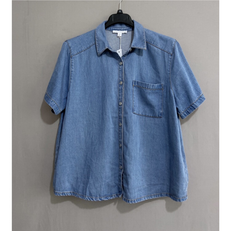 Us Single Brand Jan* Plus Size Women's Summer Short-Sleeve Tencel Cotton Denim Shirt Tencel Jean Shirt