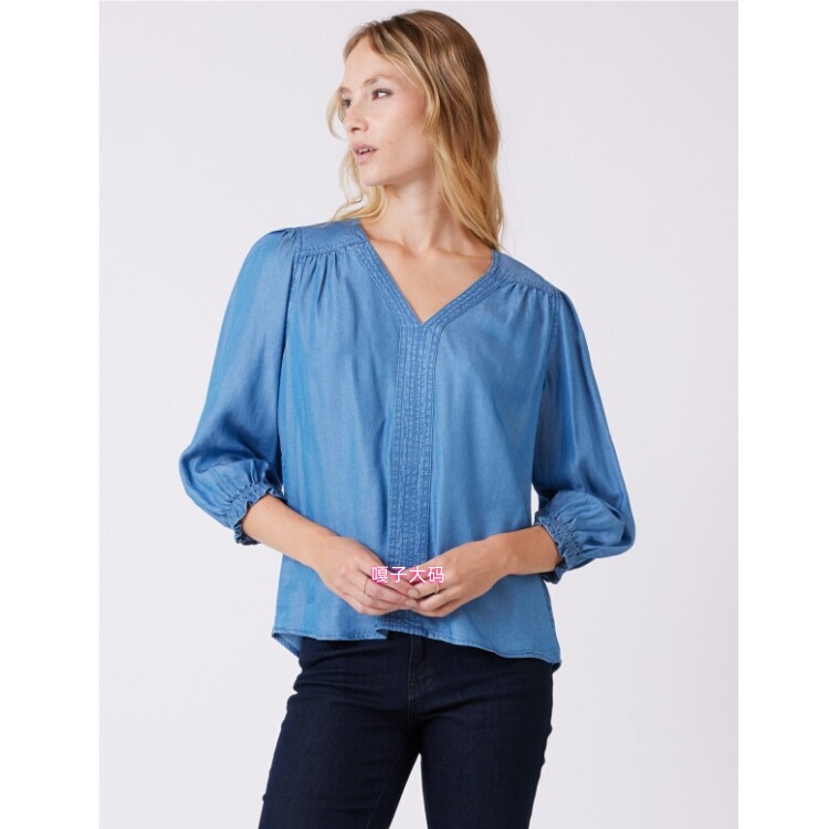 Us Size Large Women's Spring/Summer Three-Quarter Sleeve Tencel Denim Shirt
