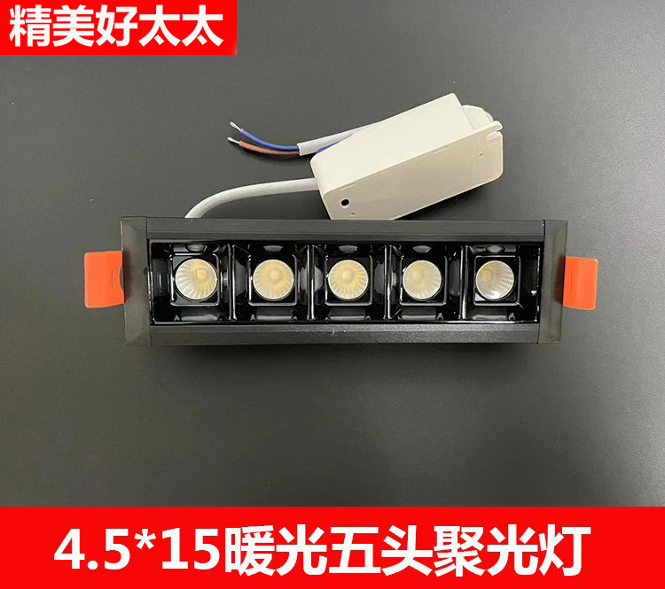 Integrated ceiling cell grille lamp LED flat lights black frame 5 head LED lamp