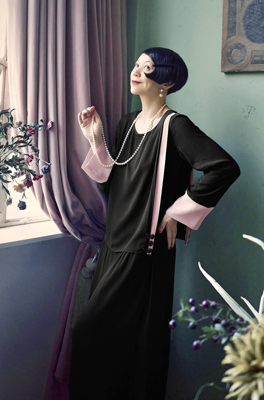 1920S｜One-Sided Color-Blocking Loose and Flowing Long-Sleeve Patchwork Straight Low-Waist Vintage Dress｜Beesknees