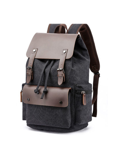Canvas backpack computer bag college student commuting travel drawstring backpack flip school bag retro backpack for men