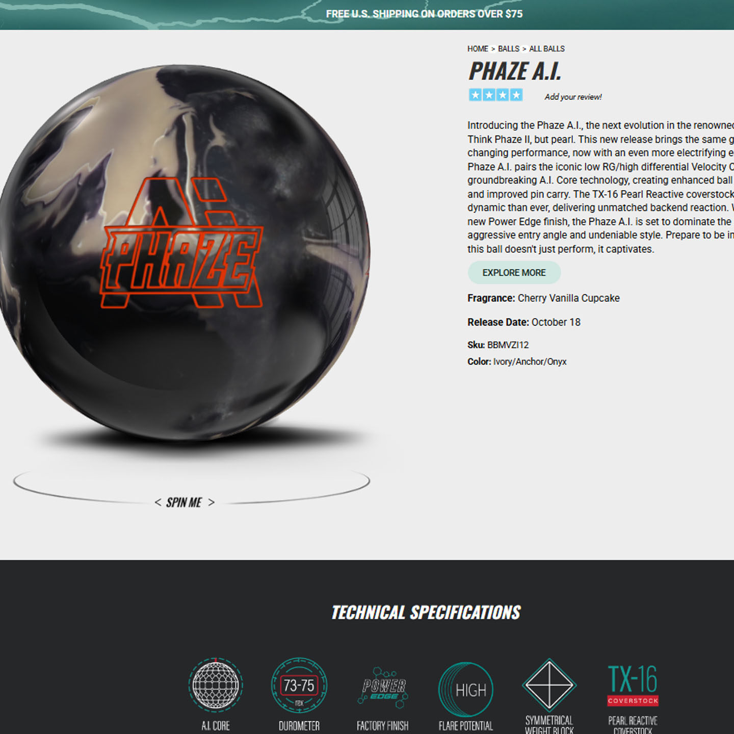 Storm Phaze AI Bowling Ball – 1st Quality, 15lb Only – Cherry