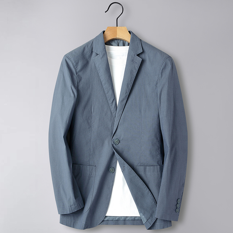 Spring and Autumn Men's Casual Suit Urban Simple Slim Fit Single Suit Jacket Light Blue Commuting Cotton Blazer Thin Style